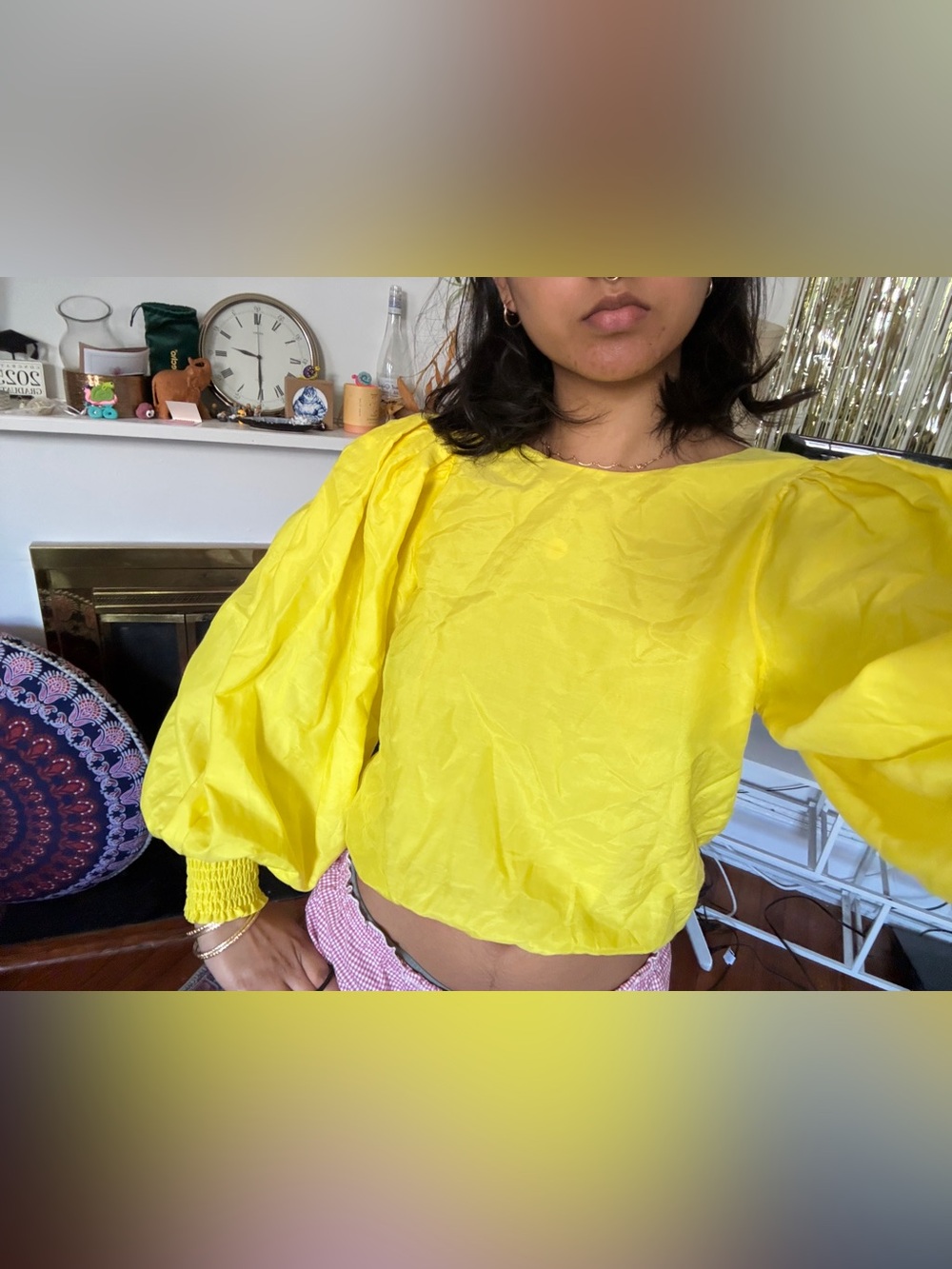 Alice + Olivia Bright Yellow Puff-Sleeve Crop Top